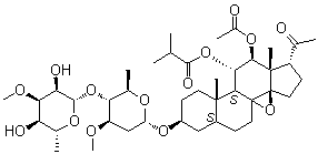 11-O-异丁酰基-12-O-乙酰基通关藤甘元B-3-O-茯苓二糖基分子式结构图