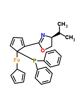 (2R)-1-[(4S)-4,5-二氢-4-(1-甲基乙基)-2-噁唑基]-2-(二苯基膦)二茂铁分子式结构图