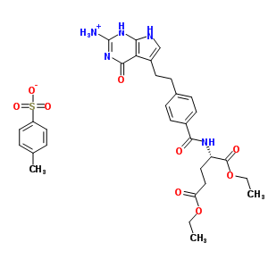 N-[4-[2-(2-氨基-4,7-二氢-4-氧-1H-吡咯[2,3-D]嘧啶-5-基)乙基]苯甲酰]-L-谷氨酸二乙酯对甲苯磺酸盐分子式结构图