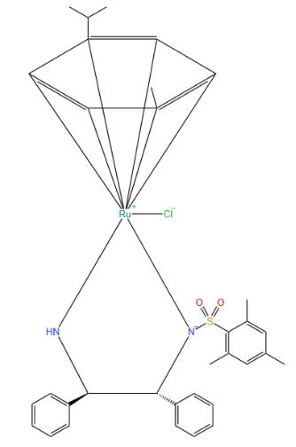 (R,R)-N-(2,4,6-三甲苯磺酰)-1,2-二苯乙烷二胺(对异丙基苯)氯化钌(II)分子式结构图