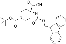 N-Boc-4-(Fmoc-氨基)哌啶-4-甲酸分子式结构图