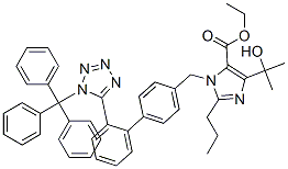 4-(1-羟基-1-甲基乙基)-2-丙基-1-[[2'-[三苯甲基-1H-四唑-5-基][1,1'-联苯]-4-基]甲基]-1H-咪唑-5-甲酸乙酯分子式结构图