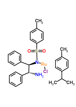 氯{[(1R,2R)-(-)-2-氨-1,2-二苯乙基](4-甲苯磺酰)氨}(P-异丙基甲苯)钌(II)分子式结构图