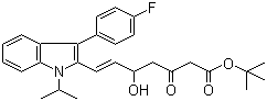 (E)-5-羟基-3-氧代-7-[3'-(4''-氟苯基)-1'-(1''-甲基乙基)吲哚-2'-基]-6-庚烯酸叔丁酯分子式结构图