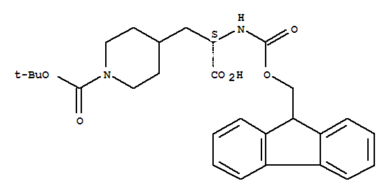 (S)-1-Boc-alpha-(芴甲氧羰基-氨基)-4-哌啶乙酸分子式结构图