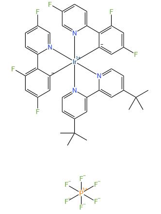 二[2-(2,4-二氟苯基)-5-氟吡啶][4,4'-二叔丁基-2,2'-联吡啶]铱(III)六氟磷酸盐分子式结构图