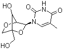 1-(2'-O,4-C-甲桥-beta-D-呋喃核糖基)胸腺嘧啶分子式结构图