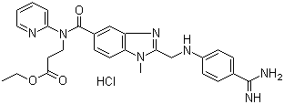 N-[[2-[[[4-(氨基亚氨甲基)苯基]氨基]甲基]-1-甲基-1H-苯并咪唑-5-基]羰基]-N-(2-吡啶基)-beta-丙氨酸乙酯盐酸盐分子式结构图