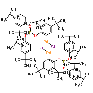 2-[双(2,4-二-叔丁基-苯氧基)膦氧]-3,5-二(叔丁基)苯基-氯化钯(II)二聚体分子式结构图