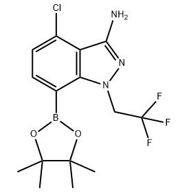 4-氯-7-(4,4,5,5-四甲基-1,3,2-二氧杂硼烷-2-基)-1-(2,2,2-三氟乙基)-1H-吲唑-3-胺分子式结构图