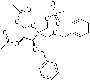 4-(甲基磺酰氧甲基)-1,2-O-二乙酰氧基-3,5-O-二苄基-alpha-D-赤式戊呋喃糖分子式结构图