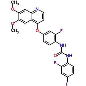 1-(2,4-二氟苯基)-3-{4-[(6,7-二甲氧基喹啉-4-基)氧基]-2-氟苯基}脲分子式结构图