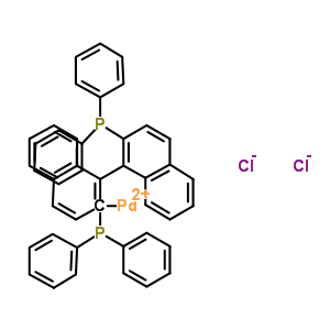 [2,2'-双(二苯基膦)-1,1'-联萘]二氯化钯(II)分子式结构图