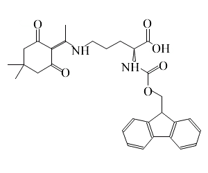 N-芴甲氧羰基-(N'-1-(4,4-二甲基-2,6-二氧代环己-1-亚基)乙基)-L-鸟氨酸分子式结构图