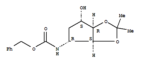 N-[(3aS,4R,6S,6aR)-四氢-6-羟基-2,2-二甲基-4H-环戊烯并-1,3-二氧戊环-4-基]氨基甲酸苄酯分子式结构图