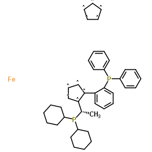 (R)-1-{(RP)-2-[2-(二苯基膦)苯基]二茂铁基}乙基二环己基膦分子式结构图