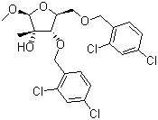 1-O-甲基-3,5-二-O-(2,4-二氯苯甲基)-2-甲基-alpha-D-呋喃核糖苷分子式结构图