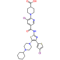 1-[3-氯-5-[[[4-(4-氯-2-噻吩基)-5-(4-环己基-1-哌嗪基)-2-噻唑基]氨基]羰基]-2-吡啶基]-4-哌啶羧酸分子式结构图