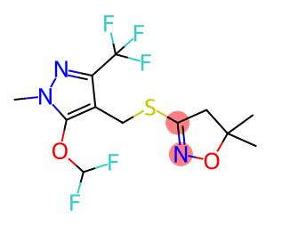 3-[(5-二氟甲氧基-1-甲基-3-三氟甲基吡唑-4-基)-甲硫基]-4.5-二氢-5.5-二甲基-1.2-异恶唑分子式结构图