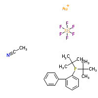 (乙腈)[(2-联苯)二叔丁基膦]六氟锑酸金(I)分子式结构图