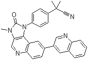 2-甲基-2-[4-[3-甲基-2-氧代-8-(喹啉-3-基)-2,3-二氢咪唑并[4,5-c]喹啉-1-基]苯基]丙腈分子式结构图