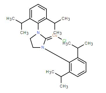 (1,3-双(2,6-二异丙基苯基)咪唑啉-2-亚基)氯化铜(III)分子式结构图