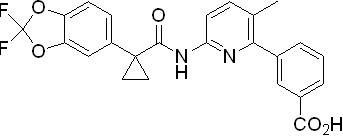3-[6-[[[1-(2,2-二氟-1,3-苯并二氧戊环-5-基)环丙基]羰基]氨基]-3-甲基-2-吡啶基]苯甲酸分子式结构图