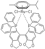 氯[(R)-(+)-5,5'-双(二苯基膦)-4,4'-二-1,3-苯并二噁茂](p-伞花素)氯化钌(II)分子式结构图