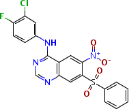 7-苯磺酰基-N-(3-氯-4-氟苯基)-6-硝基-4-氨基喹唑啉分子式结构图