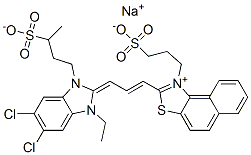 hydrogen 2-(3-(5,6-dichloro-1-ethyl-1,3-dihydro-3-(3-sulphonatobutyl)-2H-benzimidazol-2-ylidene)-1-propenyl)-1-(3-sulphonatopropyl)naphtho[1,2-d]thiazolium, sodium salt分子式结构图