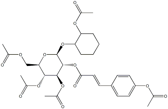 2-(Acetyloxy)cyclohexyl 2-O-[3-(4-acetyloxyphenyl)propenoyl]-3-O,4-O,6-O-triacetyl-β-D-glucopyranoside分子式结构图