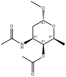 1-O-Methyl-3-(acetylamino)-4-O-acetyl-2,3,6-trideoxy-α-L-lyxo-hexopyranose分子式结构图