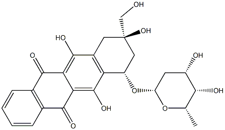 4-O-(2',6'-dideoxyhexopyranosyl)-1,2,3,4-tetrahydro-2,4,5,12-tetrahydroxy-2-hydroxymethyl-6,11-naphthacenedione分子式结构图