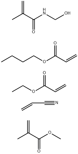 2-Propenoic acid, 2-methyl-, methyl ester, polymer with butyl 2-propenoate, ethyl 2-propenoate, N-(hydroxymethyl)-2-methyl-2-propenamide and 2-propenenitrile分子式结构图