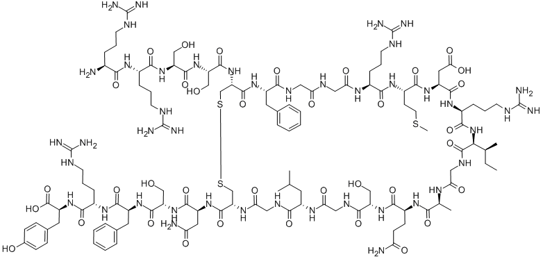 ARG-ARG-SER-SER-CYS-PHE-GLY-GLY-ARG-MET-ASP-ARG-ILE-GLY-ALA-GLN-SER-GLY-LEU-GLY-CYS-ASN-SER-PHE-ARG-TYR (DISULFIDE BRIDGE CYS5-CYS21 )分子式结构图