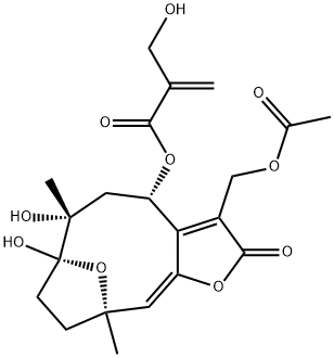 2-(羟基甲基)-2-丙烯酸(4S,6R,7S,10R)-3-[(乙酰氧基)甲基]-2,4,5,6,7,8,9,10-八氢-6,7-二羟基-6,10-二甲基-2-氧代-7,10-环氧(11E)-环癸五烯并[B]呋喃-4-基酯分子式结构图