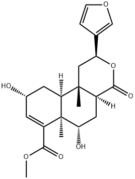 [2S,(-)]-2β-(3-Furanyl)-1,4,4aα,5,6,6a,9,10,10aα,10b-decahydro-6α,9α-dihydroxy-6aα,10bβ-dimethyl-4-oxo-2H-naphtho[2,1-c]pyran-7-carboxylic acid methyl ester分子式结构图