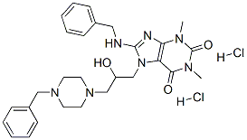 8-(benzylamino)-7-[3-(4-benzylpiperazin-1-yl)-2-hydroxy-propyl]-1,3-di methyl-purine-2,6-dione dihydrochloride分子式结构图