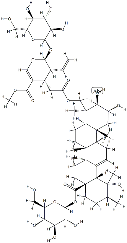 24-[[[(2S,3R,4S)-3-Ethenyl-2-(β-D-glucopyranosyloxy)-3,4-dihydro-5-(methoxycarbonyl)-2H-pyran-4-yl]acetyl]oxy]-2α,3β,19-trihydroxyurs-12-en-28-oic acid β-D-glucopyranosyl ester分子式结构图