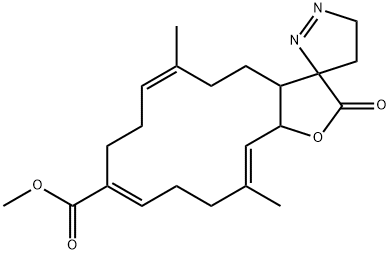 3a,4,4',5,5',8,9,12,13,15a-Decahydro-6,14-dimethyl-2-oxospiro[cyclotetradeca[b]furan-3(2H),3'-[3H]pyrazole]-10-carboxylic acid methyl ester分子式结构图