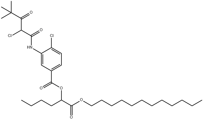 3-(2-Chloro-4,4-dimethyl-3-oxovalerylamino)-4-chlorobenzoic acid 1-(dodecyloxycarbonyl)pentyl ester分子式结构图