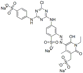 4-[4-Chloro-6-(4-sulfoanilino)-1,3,5-triazin-2-ylamino]-2-(1-ethyl-2-hydroxy-4-methyl-6-oxo-5-sulfomethyl-1,6-dihydropyridin-3-ylazo)benzenesulfonic acid trisodium salt分子式结构图