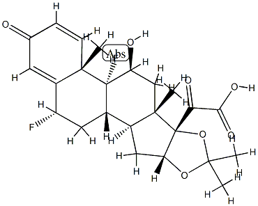 (6ALPHA,11BETA,16ALPHA,17ALPHA)-6,9-二氟-11-羟基-16,17-[(1-甲基亚乙基)二(氧基)]-3,20-二氧代孕甾-1,4-二烯-21-酸分子式结构图