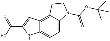 6-(tert-Butoxycarbonyl)-3,6,7,8-tetrahydropyrrolo-[3,2-e]indole-2-carboxylic acid分子式结构图