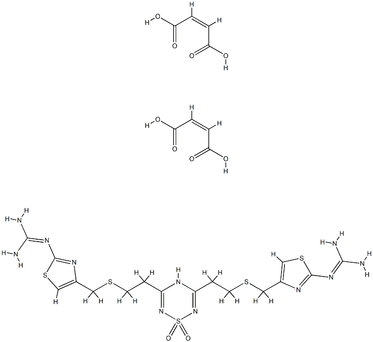 N,N'''-[2H-1,2,4,6-噻三嗪-3,5-二基二(2,1-乙二基硫基亚甲基-4,2-噻唑二基)]二胍 S,S-二氧化物(Z)-2-丁烯二酸盐(1:2)分子式结构图