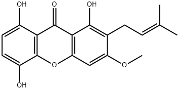 1,5,8-三羟基-3-甲氧基-2-异戊烯基氧杂蒽酮分子式结构图