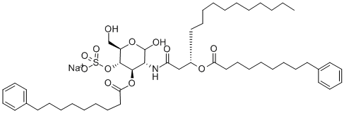 2-脱氧-3-O-(9-苯基壬酰基)-2-[3(S)-(9-苯基壬酰氧基)十四烷酰胺基]-4-O-磺基-D-吡喃葡萄糖分子式结构图