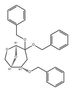 .beta.-D-erythro-Hexopyranos-2-ulose, 1,6-anhydro-3-deoxy-4-O-(phenylmethyl)-, bis(diphenylmethyl) acetal分子式结构图