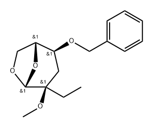 .beta.-D-ribo-Hexopyranose, 1,6-anhydro-3-deoxy-2-C-ethyl-2-O-methyl-4-O-(phenylmethyl)-分子式结构图