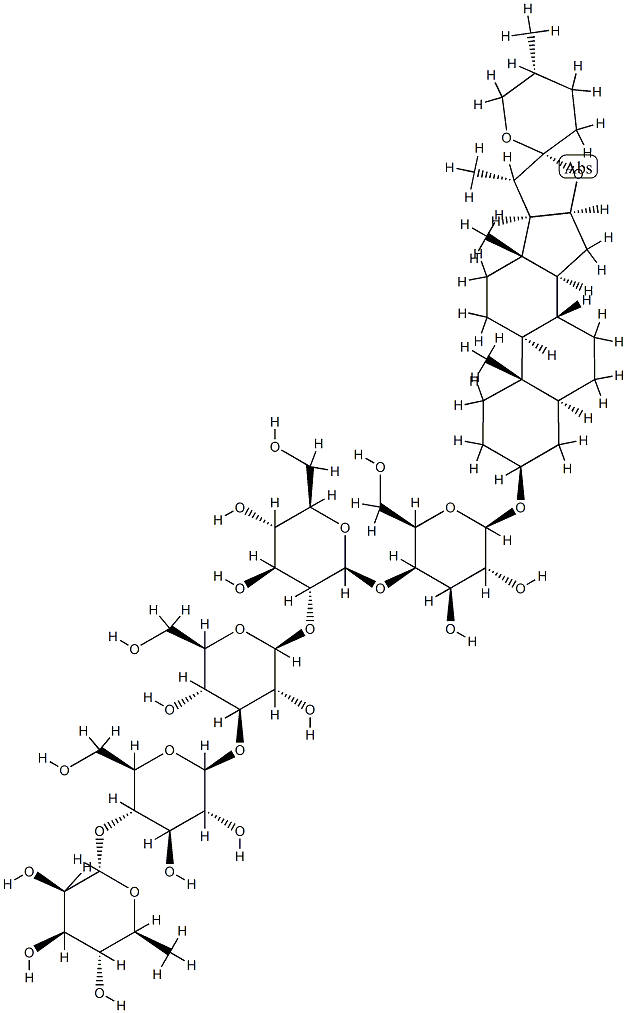 [(25R)-5α-Spirostan-3β-yl]4-O-[2-O-[3-O-[4-O-(α-L-rhamnopyranosyl)-β-D-glucopyranosyl]-β-D-glucopyranosyl]-β-D-glucopyranosyl]-β-D-galactopyranoside分子式结构图